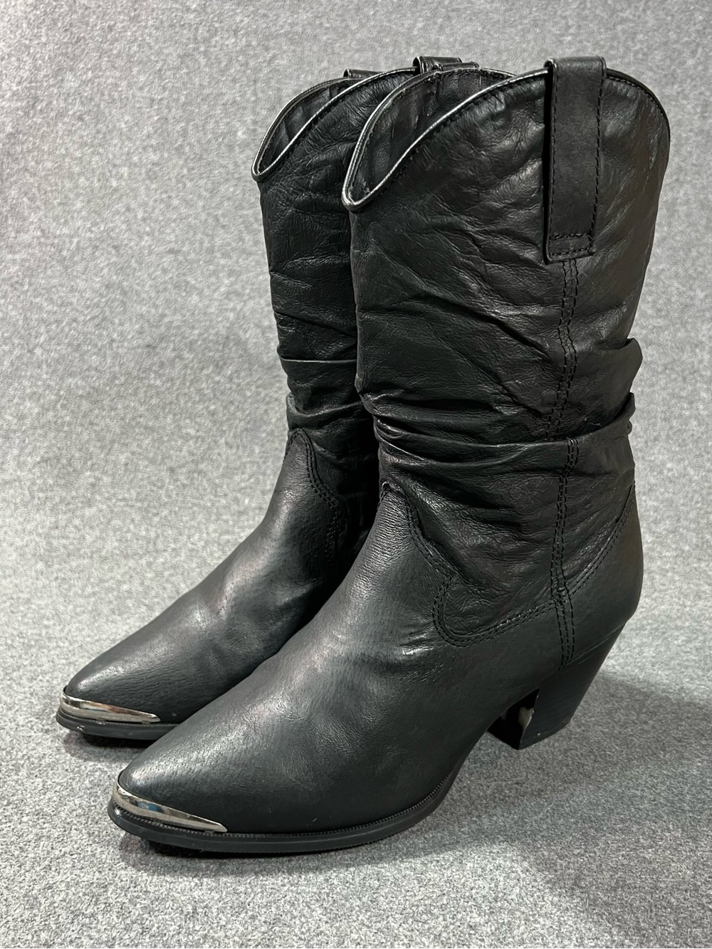 Dingo Black Leather Ruched Western Cowgirl Slouch Boots Size 6.5 Women’s
